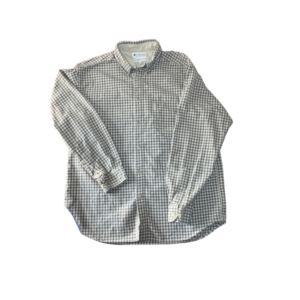 Columbia Mens Blue Tan White Gingham Check Long Sleeve Button Down Cotton Shirt